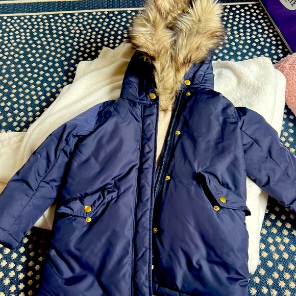 Crewcuts Navy Blue Winter Coat with Detachable Faux Fur Hood size 6-7 - Picture 2 of 12